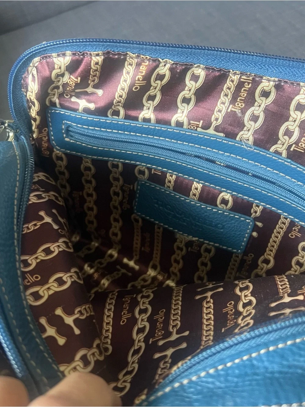 Blue Leather Tignanello Crossbody Bag - Classic Pebbled Leather organizers style